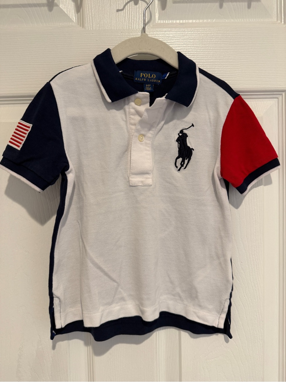 Polo Ralph Lauren USA Flag Big Pony Polo Shirt Toddler Boys 3T Red White Blue
